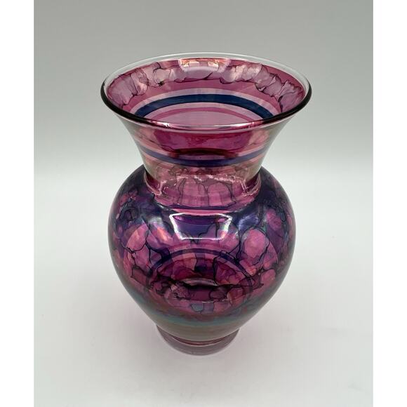 Watercolor Art Glass Vase 5” Colorful Hand Painted Artist Signed - Picture 3 of 9